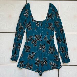 Express Teal and Black Floral Romper